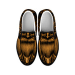 Gold Odin With Huginn And Muninn Print Black Slip On Shoes