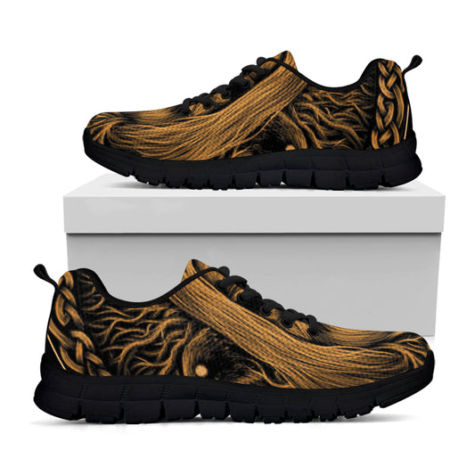 Gold Odin With Huginn And Muninn Print Black Sneakers