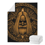 Gold Odin With Huginn And Muninn Print Blanket