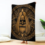 Gold Odin With Huginn And Muninn Print Blanket