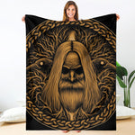Gold Odin With Huginn And Muninn Print Blanket
