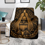 Gold Odin With Huginn And Muninn Print Blanket