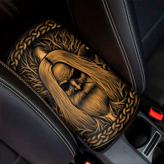 Gold Odin With Huginn And Muninn Print Car Center Console Cover