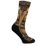 Gold Odin With Huginn And Muninn Print Crew Socks