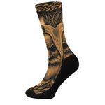 Gold Odin With Huginn And Muninn Print Crew Socks