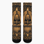 Gold Odin With Huginn And Muninn Print Crew Socks