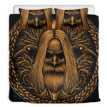 Gold Odin With Huginn And Muninn Print Duvet Cover Bedding Set
