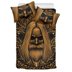 Gold Odin With Huginn And Muninn Print Duvet Cover Bedding Set
