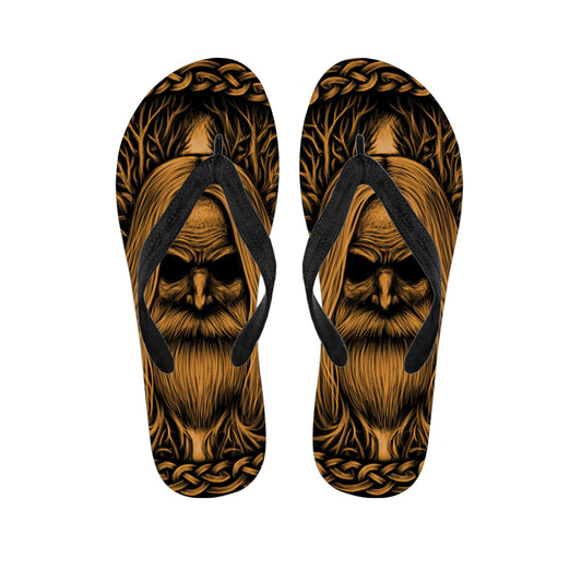 Gold Odin With Huginn And Muninn Print Flip Flops