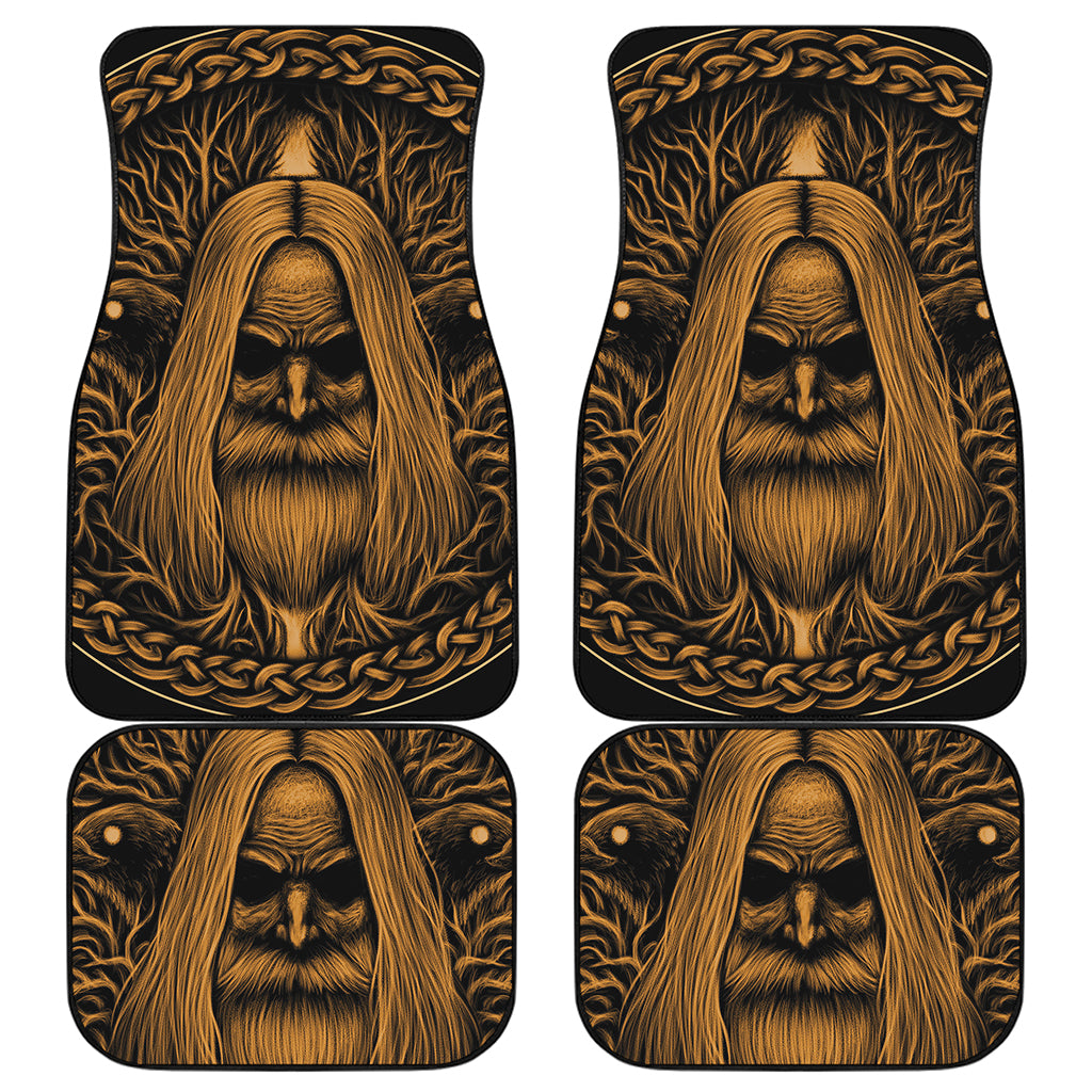 Gold Odin With Huginn And Muninn Print Front and Back Car Floor Mats