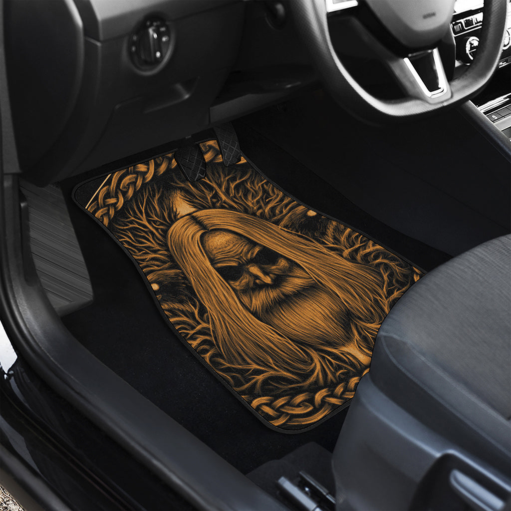 Gold Odin With Huginn And Muninn Print Front and Back Car Floor Mats