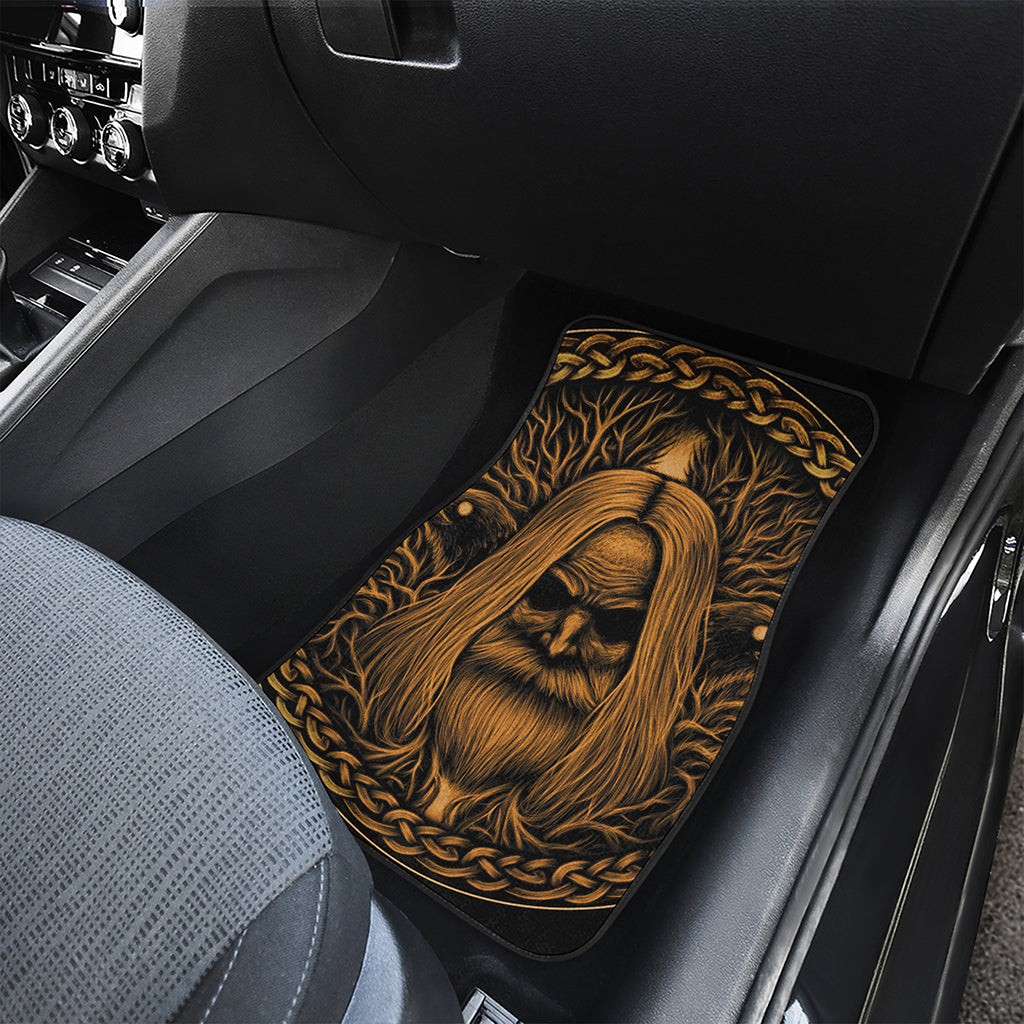Gold Odin With Huginn And Muninn Print Front and Back Car Floor Mats