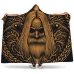 Gold Odin With Huginn And Muninn Print Hooded Blanket