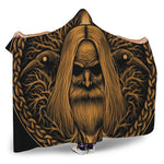 Gold Odin With Huginn And Muninn Print Hooded Blanket