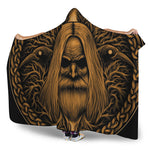 Gold Odin With Huginn And Muninn Print Hooded Blanket