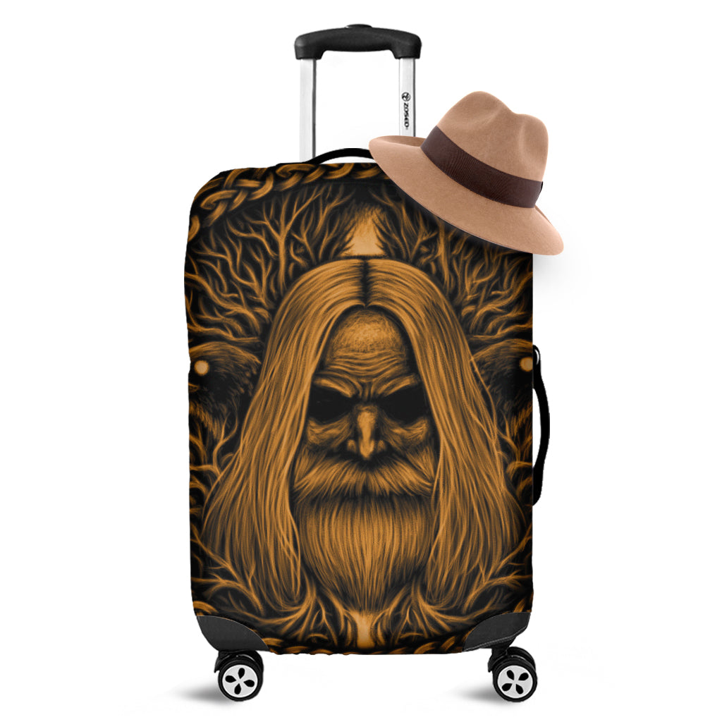 Gold Odin With Huginn And Muninn Print Luggage Cover