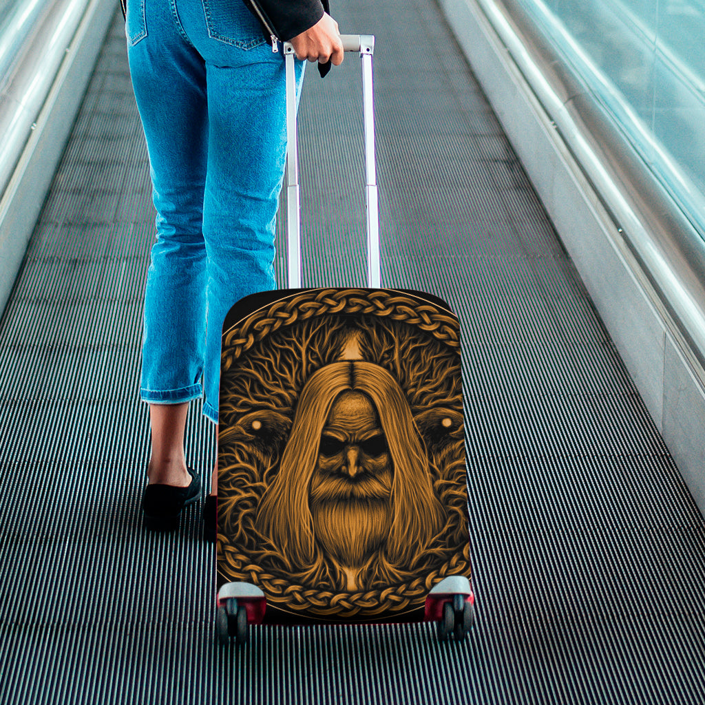 Gold Odin With Huginn And Muninn Print Luggage Cover