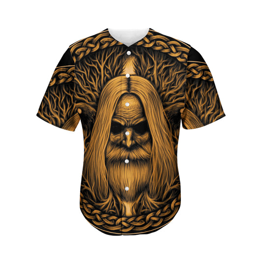 Gold Odin With Huginn And Muninn Print Men's Baseball Jersey