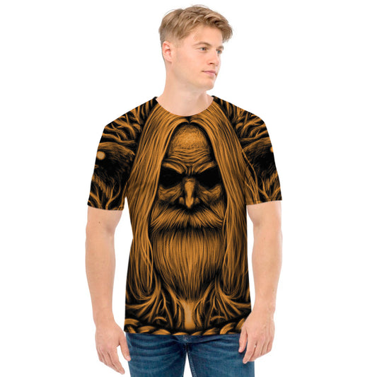 Gold Odin With Huginn And Muninn Print Men's T-Shirt