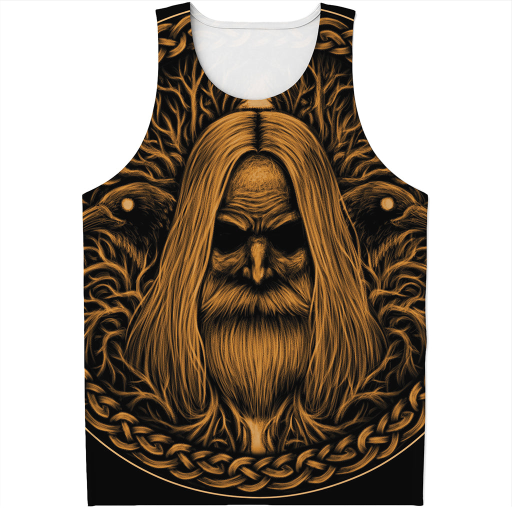 Gold Odin With Huginn And Muninn Print Men's Tank Top