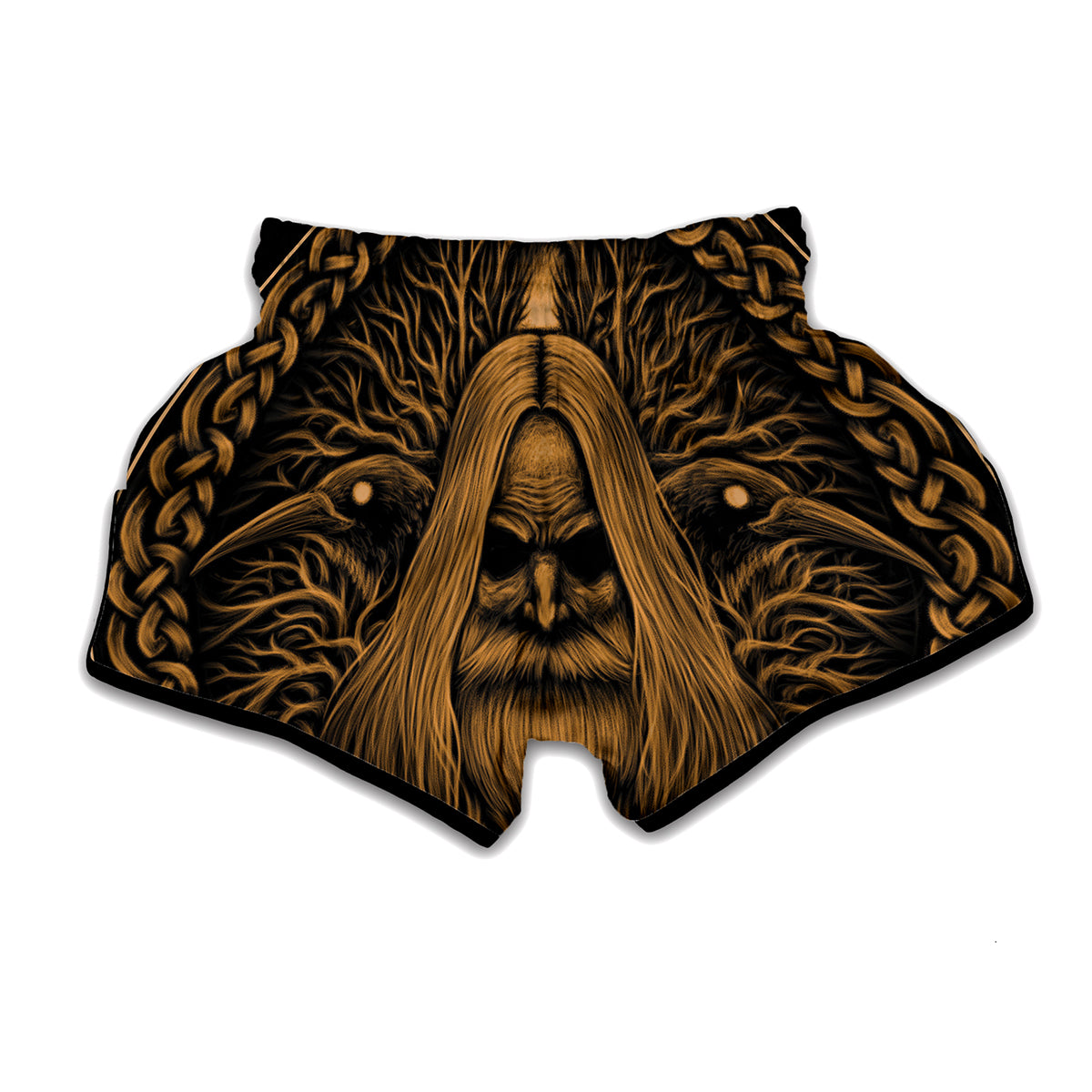 Gold Odin With Huginn And Muninn Print Muay Thai Boxing Shorts