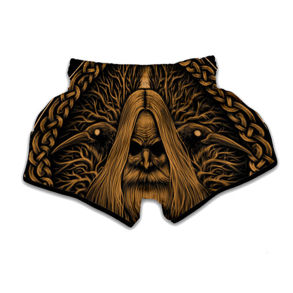 Gold Odin With Huginn And Muninn Print Muay Thai Boxing Shorts
