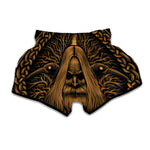 Gold Odin With Huginn And Muninn Print Muay Thai Boxing Shorts