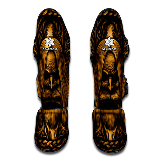 Gold Odin With Huginn And Muninn Print Muay Thai Shin Guard