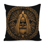 Gold Odin With Huginn And Muninn Print Pillow Cover