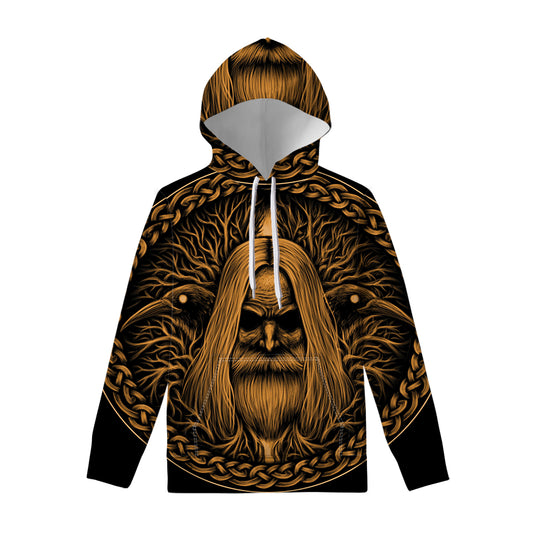 Gold Odin With Huginn And Muninn Print Pullover Hoodie