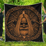 Gold Odin With Huginn And Muninn Print Quilt