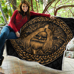 Gold Odin With Huginn And Muninn Print Quilt