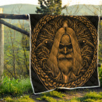 Gold Odin With Huginn And Muninn Print Quilt