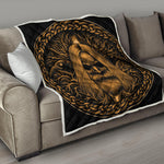 Gold Odin With Huginn And Muninn Print Quilt