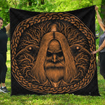 Gold Odin With Huginn And Muninn Print Quilt