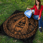 Gold Odin With Huginn And Muninn Print Quilt