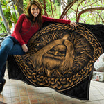 Gold Odin With Huginn And Muninn Print Quilt