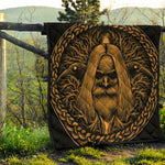 Gold Odin With Huginn And Muninn Print Quilt