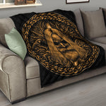 Gold Odin With Huginn And Muninn Print Quilt