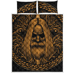Gold Odin With Huginn And Muninn Print Quilt Bed Set