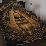 Gold Odin With Huginn And Muninn Print Quilt Bed Set