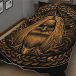 Gold Odin With Huginn And Muninn Print Quilt Bed Set