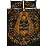 Gold Odin With Huginn And Muninn Print Quilt Bed Set