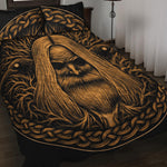 Gold Odin With Huginn And Muninn Print Quilt Bed Set