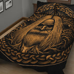 Gold Odin With Huginn And Muninn Print Quilt Bed Set