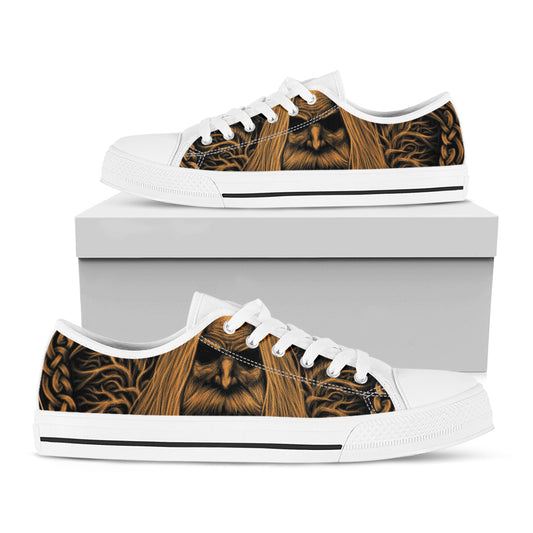 Gold Odin With Huginn And Muninn Print White Low Top Shoes