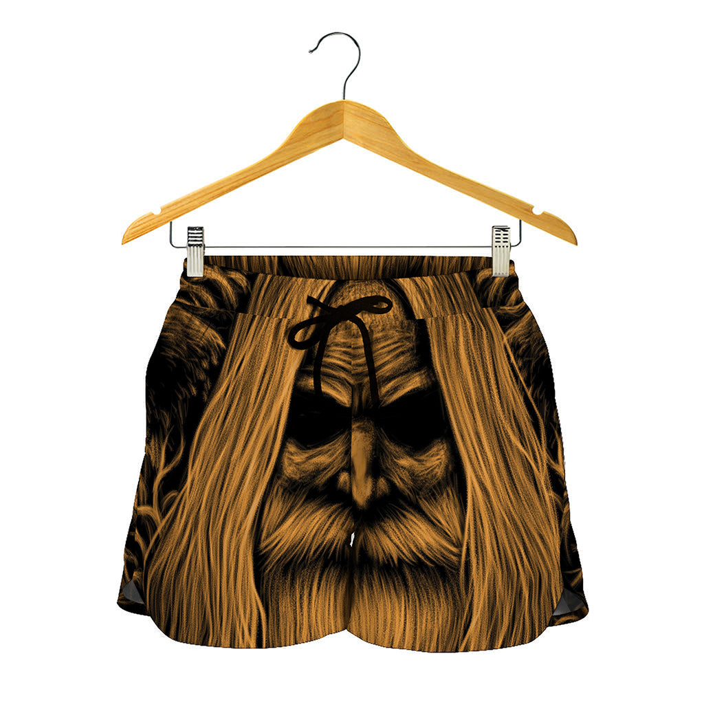 Gold Odin With Huginn And Muninn Print Women's Shorts