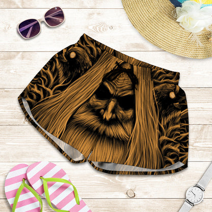 Gold Odin With Huginn And Muninn Print Women's Shorts