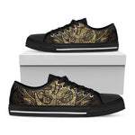 Gold Om Lotus Print Black Low Top Shoes 