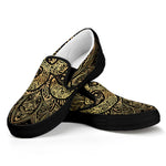 Gold Om Lotus Print Black Slip On Shoes